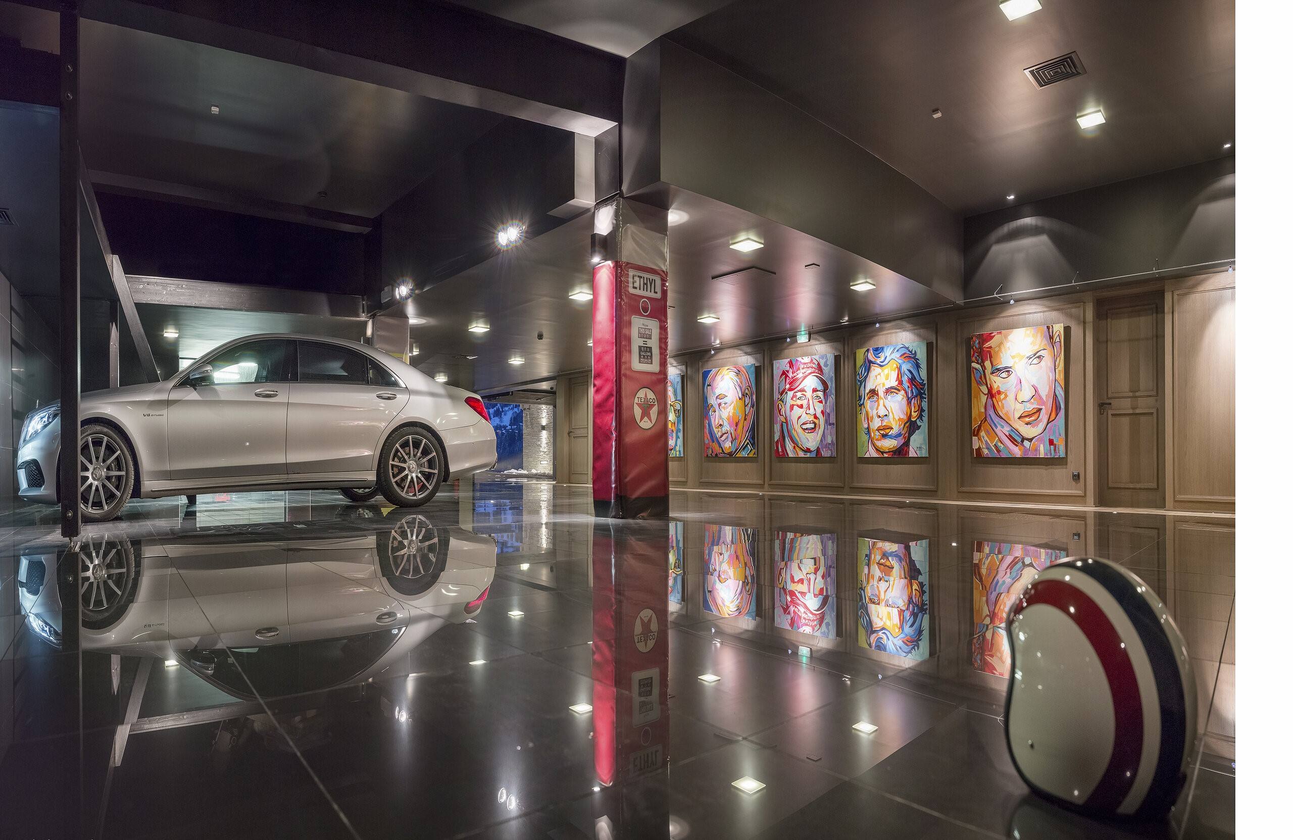 chalet-marianne-garage-parking-artwork-underground-private-luxury-megeve