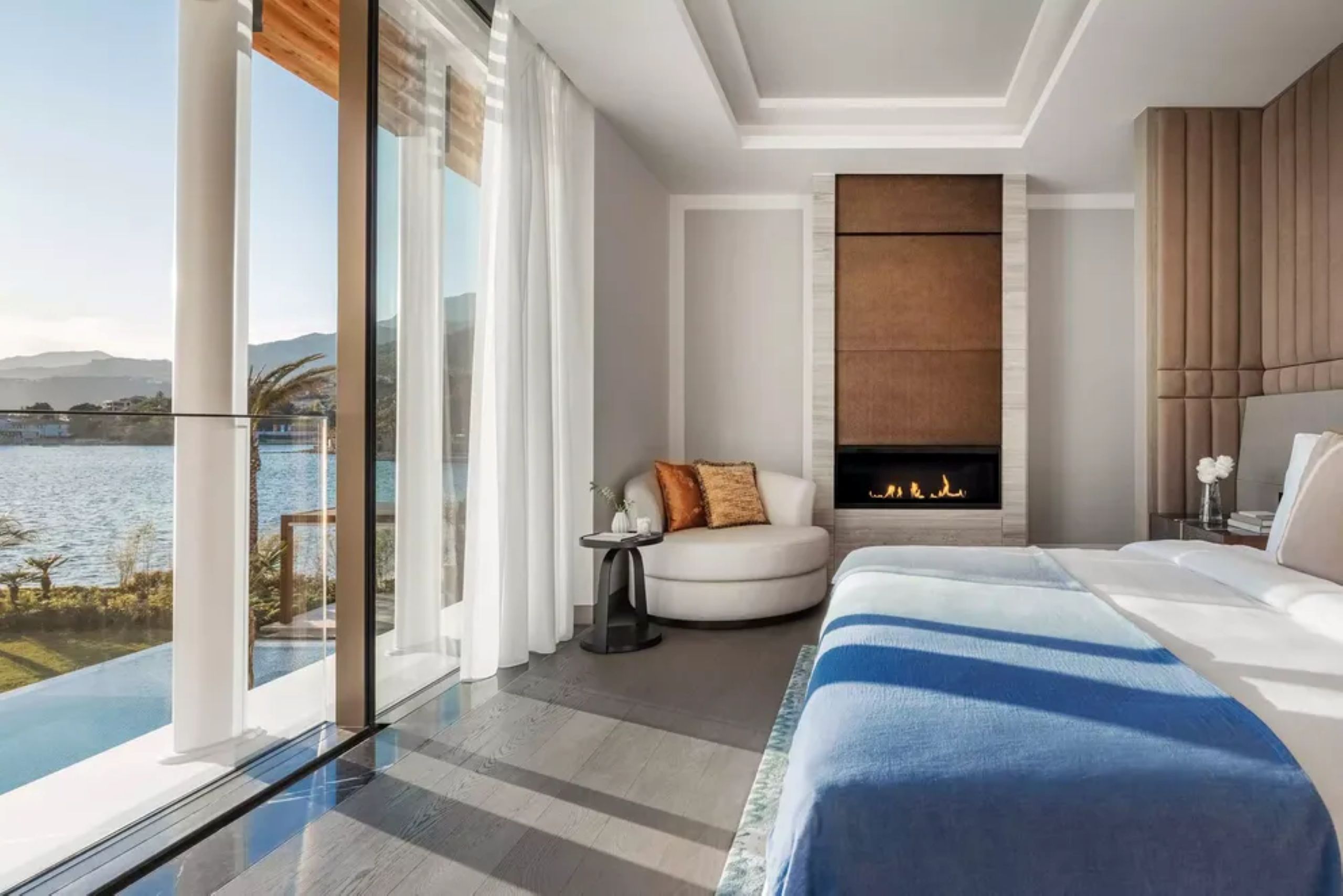villa-pola-bedroom-fireplace-seaview-elegant-spacious-interior-luxury-portonovi