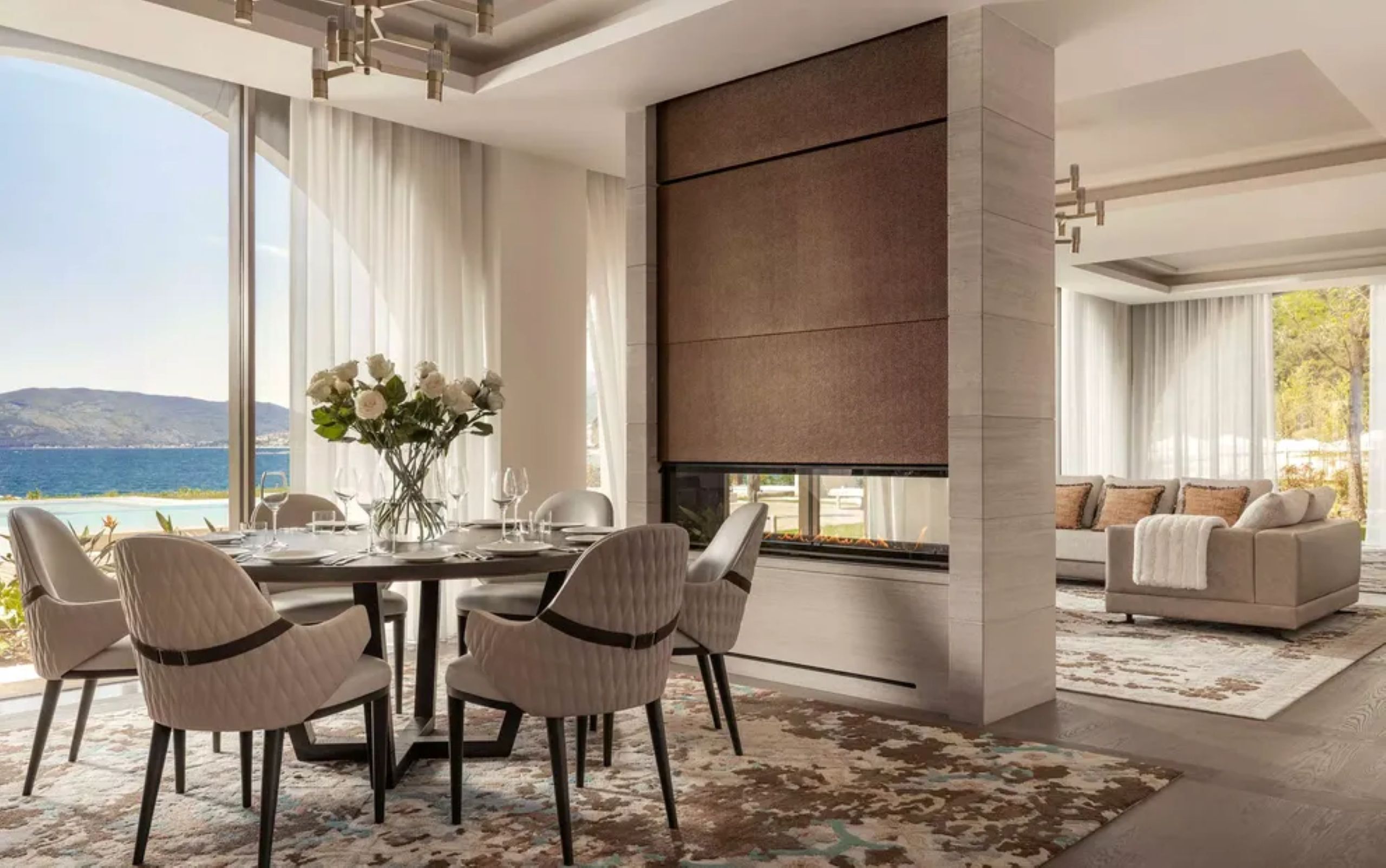 villa-pola-diningroom-livingroom-fireplace-elegant-spacious-openplan-luxury-portonovi