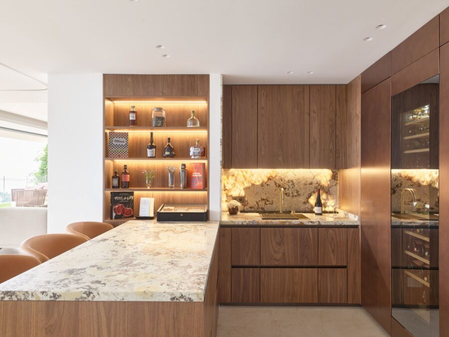 villa-valentina-kitchen-marble-breakfast-bar-wine-fridge-modern-luxury-ville-franche