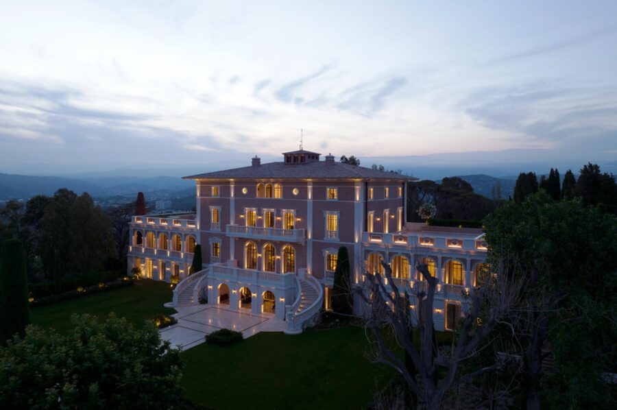 villa-celemence-exterior-night-elegant-chateau-luxury-rental-retreat-cannes