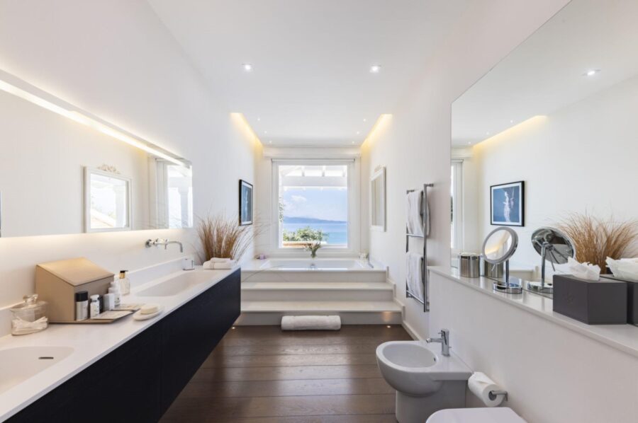 villa-chara-bathroom-bathtub-double-sink-sea-view-modern-luxury-corfu
