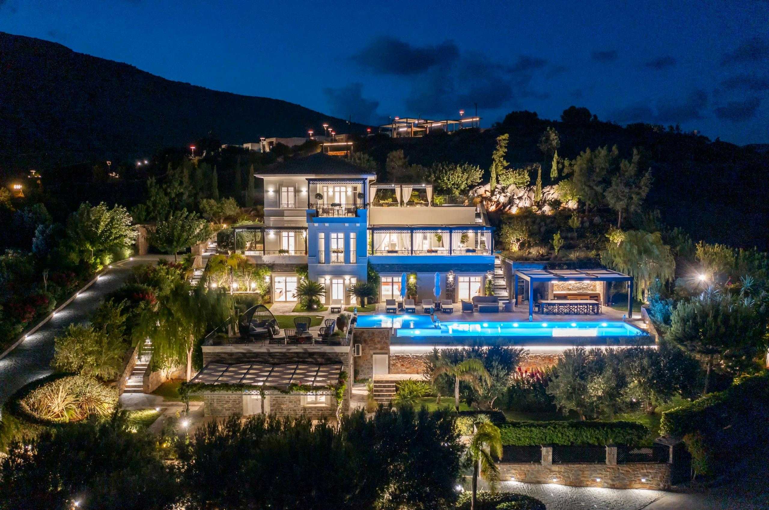 villa-dalida-exterior-night-garden-swimming-pool-luxury-rental-retreat-crete
