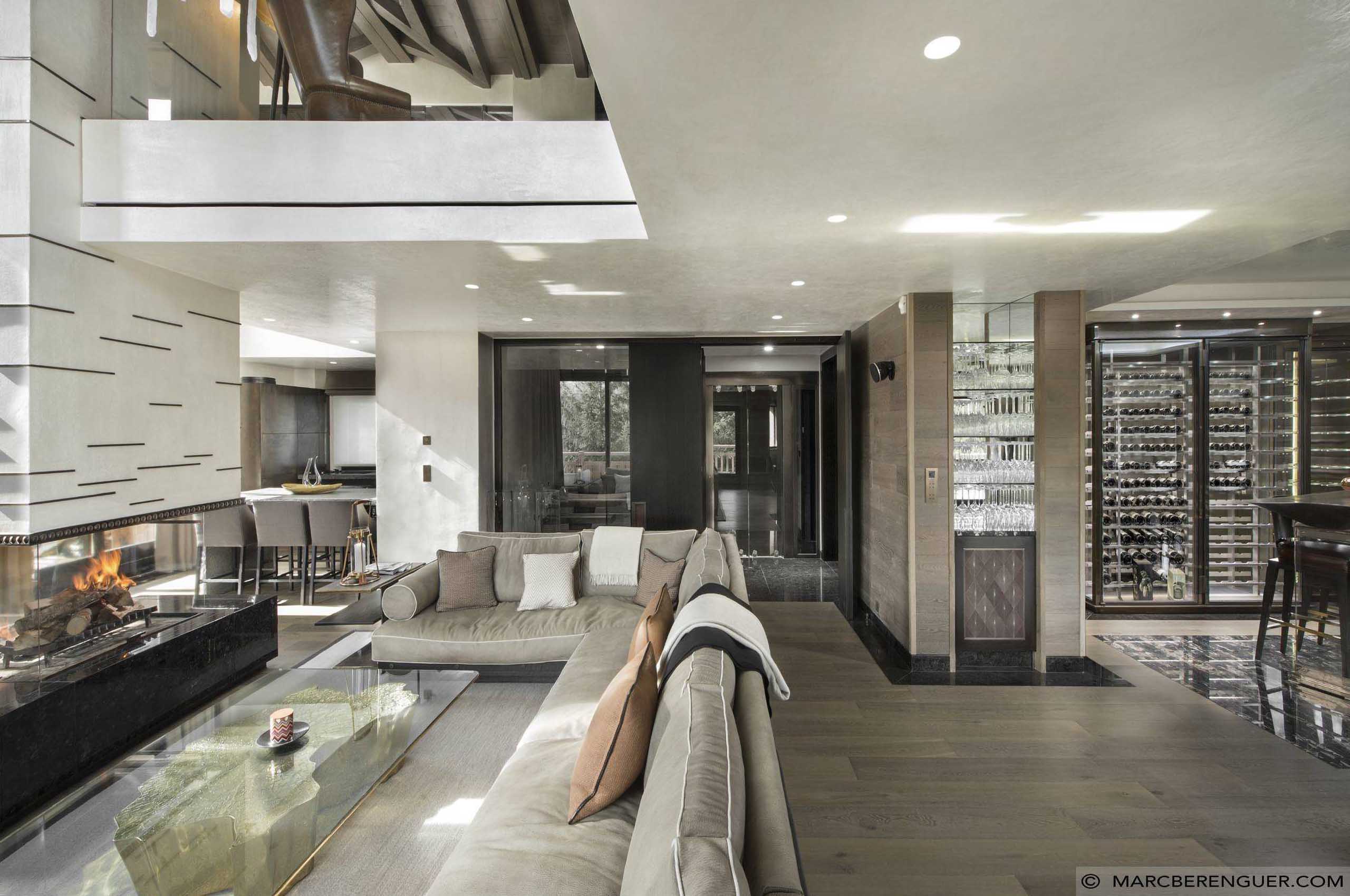 chalet-perce-livingspace-winecellar-fireplace-modern-luxury-design-courchevel1850