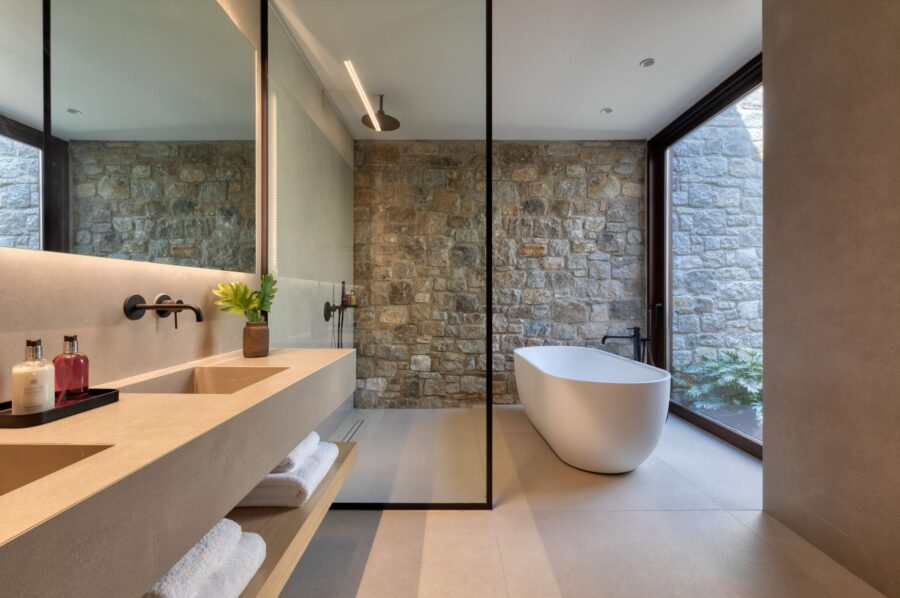 villa-august-bathroom-bathtub-double-sink-sleek-modern-design-luxury-mykonos