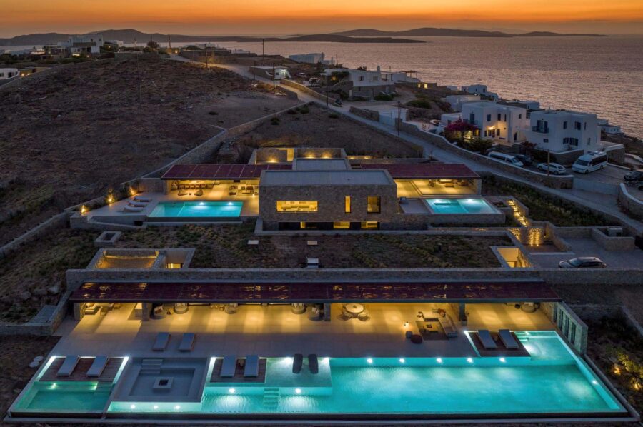villa-august-exterior-night-luxury-modern-mediterranean-property-sea-view-terrace-mykonos