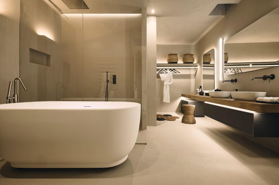 villa-daphne-bathroom-bathtub-shower-double-sink-modern-elegant-luxury-mykonos