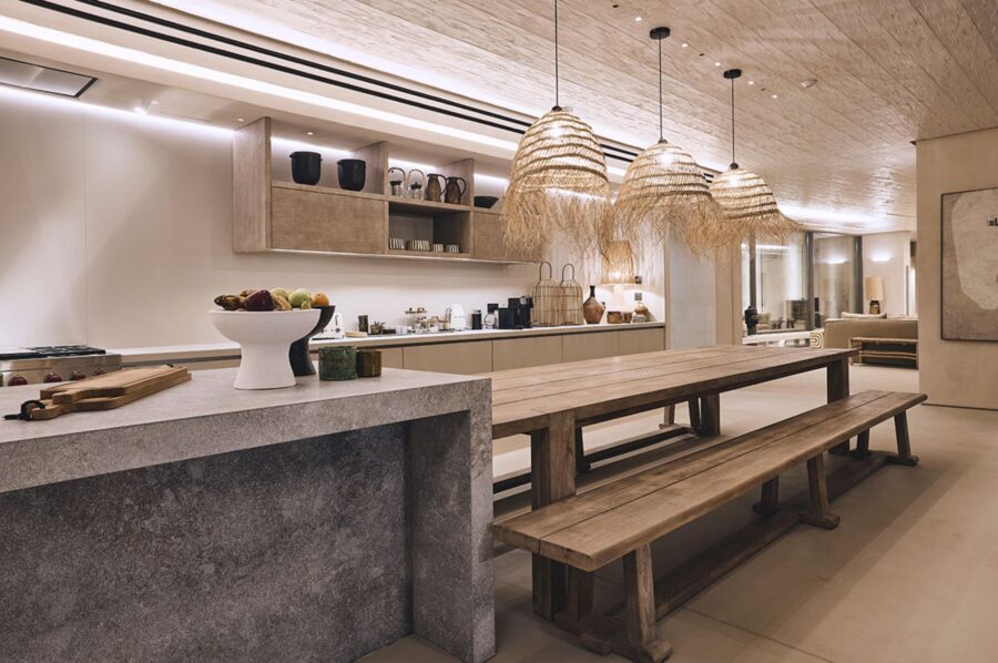 villa-daphne-kitchen-dining-table-breakfast-bar-sleek-stylish-mediterranean-design-luxury-mykonos