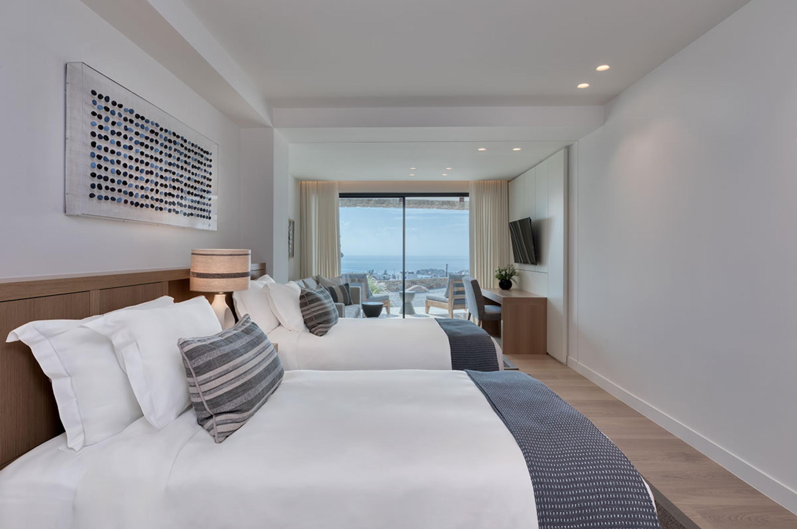 villa-petra-twin-bedroom-elegant-tranquil-modern-design-artwork-luxury-mykonos
