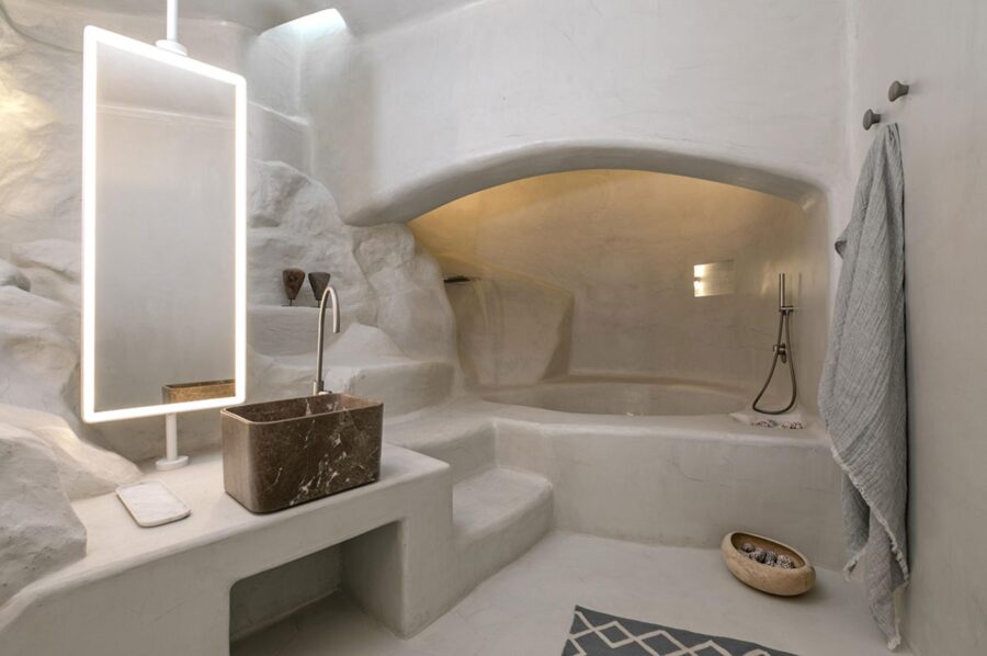 villa-selina-bathroom-bathtub-sink-unique-natural-rock-design-luxury-mykonos