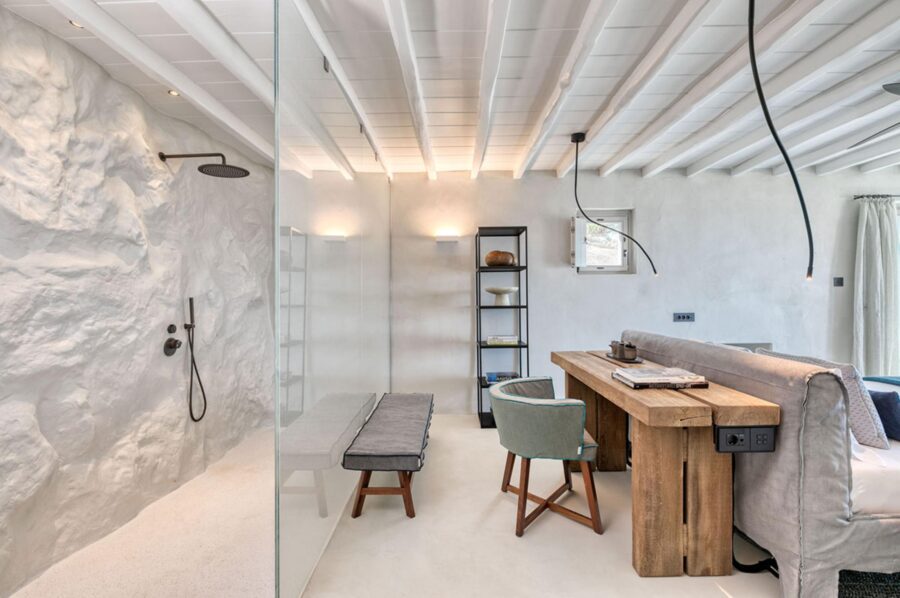 villa-selina-bedroom-walk-in-shower-desk-unqiue-design-luxury-mykonos